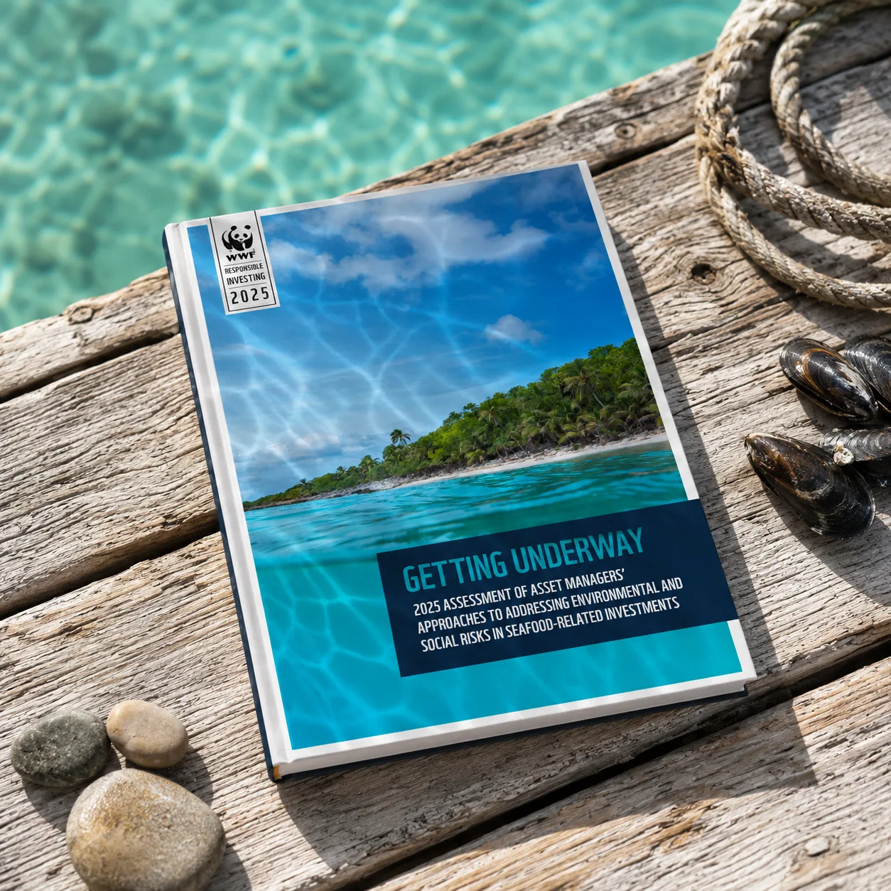 WWF Getting Underway 2025 — printed mockup on a dock at the water's edge