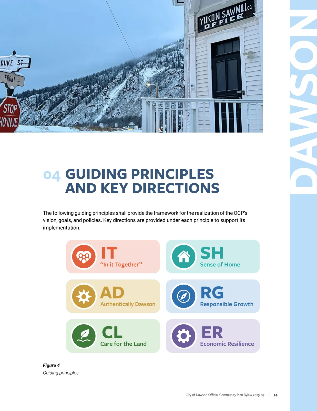 Six guiding principles as coloured icon chips